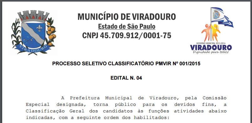 Prefeitura de Viradouro divulga lista de aprovados em processo seletivo para docentes