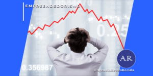 Homem de costas com as mãos na cabeça em sinal de desespero diante de um gráfico de linhas vermelhas em queda acentuada, ilustrando os riscos e desafios financeiros na expansão de empresas.