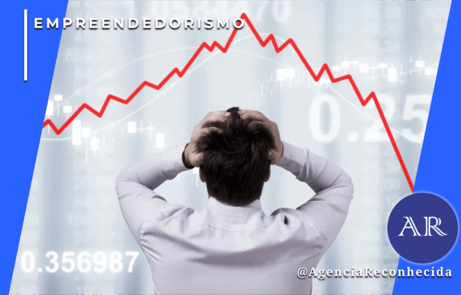 Homem de costas com as mãos na cabeça em sinal de desespero diante de um gráfico de linhas vermelhas em queda acentuada, ilustrando os riscos e desafios financeiros na expansão de empresas.