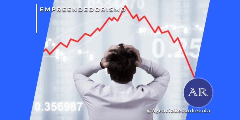 Homem de costas com as mãos na cabeça em sinal de desespero diante de um gráfico de linhas vermelhas em queda acentuada, ilustrando os riscos e desafios financeiros na expansão de empresas.